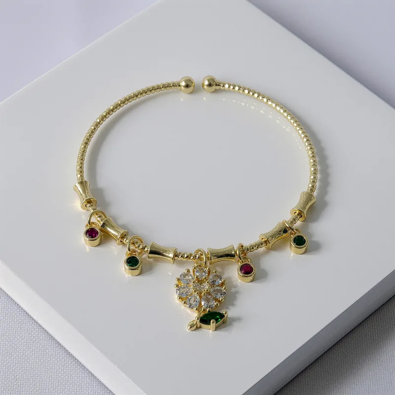 BRACELETE FLOR COM PEDRAS COLORIDAS